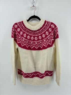 Cream and Pink Fair Isle Crewneck Sweater